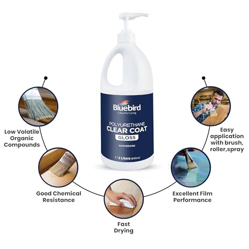 Bluebird Polyurethane Clear Coat for Furniture, Paintings, Water-Based Professional Varnish (Gloss, 67.6 Fl Oz)