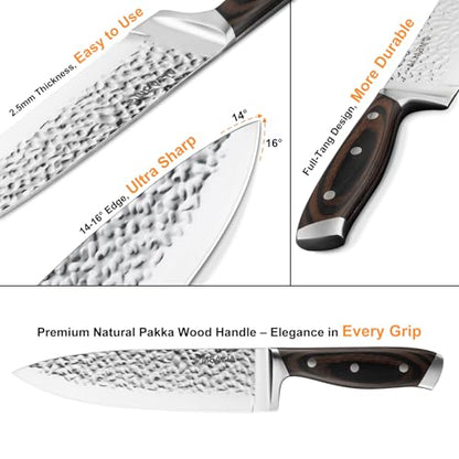 Kitchen Knife Set with Block, 15-Piece Professional Stainless Steel Sharp Knives Set for Kitchen with Built-in Sharpener, Ergonomic Wooden Handle, Full Tang Forged Triple Rivet, Boxed Knife Set