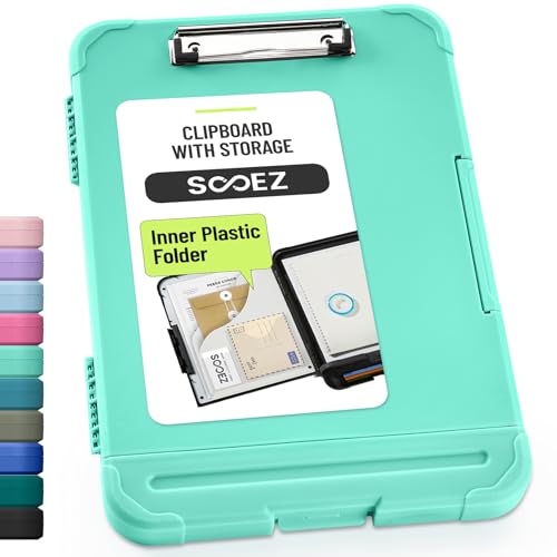 Sooez Reinforced Clipboard with Storage, Inner Plastic Folder Attached, Heavy Duty Clip Boards 8.5x11 with Pen Holder, High Capacity Nursing Clipboards Box for Teacher Office Home, Letter / A4 Size - color: Mint Green