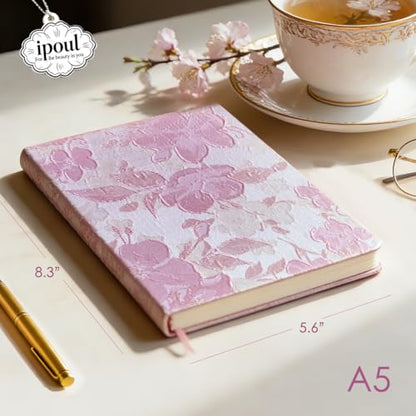 Pink Sketchbook, Cute Sketch Notebook, Drawing Journal, A5, Blank Pages, Unlined Paper, Hardcover, Lay Flat, Pretty Sketchbook for Women, Peach Flowers - color: Flower Peach Blossom, style: Plain