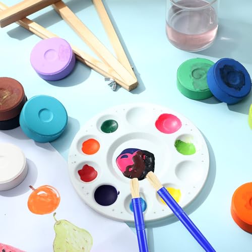Nuanchu 1 set 12 Pcs Tempera Paint Cakes with Tray 12 Colors 2.24 x 0.71 Inch Painting Cakes with Paintbrush Paints Blocks Art Supplies for Art sessions Drawing Artists Beginners
