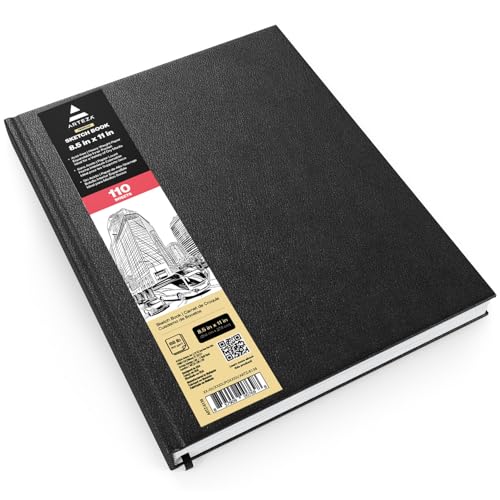 ARTEZA Hardcover Sketchbook, 8.5 x 11 in, 110 Sheets / 220 Pages, 68 lb / 100 GSM Acid-Free Drawing Paper with Ribbon Bookmark and Inner Pocket for Sketching, Drawing, and Journaling - size: 1 Pack