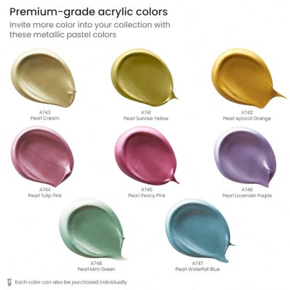 ARTEZA Pastel Acrylic Paint, Set of 8, Metallic Tones, 4.06 fl oz Tubes, High Viscosity Water-Based Paint, Glossy Finish, Art Supplies for Painting Paper, Canvas, Wood and Fabric, and DIY Projects - style: 8 x 120ml (4.06 fl oz) Pastel