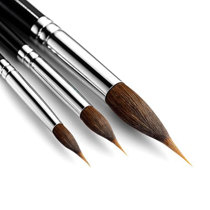 3PCS Watercolor Brushes Professional, Extended Needle Point Brushes with Belly Reservoir for Fine Detail, Continuous Painting & Broad Washes, Great for Artists