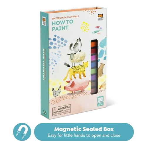 Tiger Tribe How to Paint Watercolor Animals Set for Kids & Tweens - Mess-Free, Portable, Complete Kit with Step-by-Step Guide, 12 Colors & Waterbrush