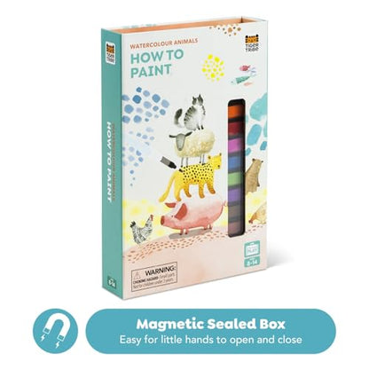 Tiger Tribe How to Paint Watercolor Animals Set for Kids & Tweens - Mess-Free, Portable, Complete Kit with Step-by-Step Guide, 12 Colors & Waterbrush