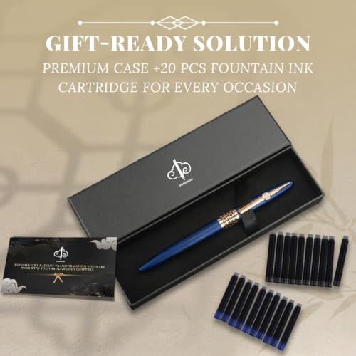 YUNCHUN Refillable Fountain Pen Medium Nib, Fancy Ink Pen with 10 Black & 10 Blue Ink Refills Cartridges, Cool Ink Pens for Writing, Business Metal, Best Gift Set for Men & Women, Blue - color: Blue, style: Medium Point
