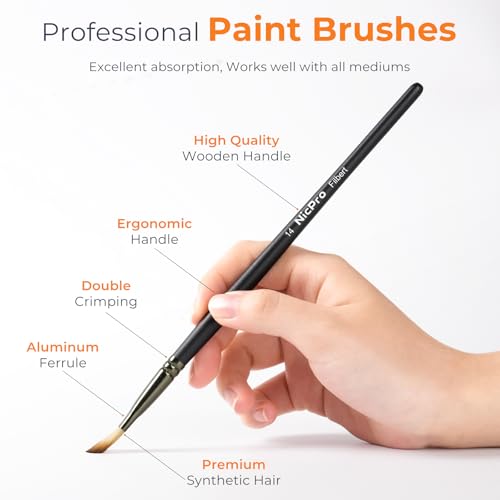 Nicpro 26pcs Paint Brush Set, Professional Paintbrushes with Palette Knife, Craft Paint Brushes for Acrylic Painting, Oil, Watercolor, Gouache & Canvas, Drawing & Art Supplies for Adults, Artists Gift - color: Black