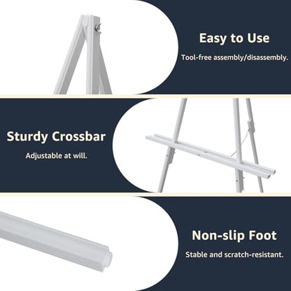 NianFeng Wooden Easel Stand for Sign, Easel Display Stand Floor for Wedding Sign with Adjustable Tray, 63-Inch, Tripod A-Frame Poster Light Duty, Welcome, Art Show & Baby Shower (White) - color: White