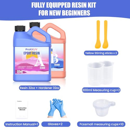 Epoxy Resin Kit, 64OZ Kit Crystal Clear Resin Epoxy, Bubble Free, No Yellowing, UV Resistant, Food Safe, Easy Mix 1:1 for DIY Crafts Jewelry Making(32OZ x 2) - size: 64OZ kit