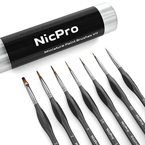 Nicpro 7 PCS Micro Fine Detail Paint Brush Set, Small Miniature Fine Tip Detail Brushes Kit for Acrylic Oil Watercolor, Models, Paint by Numbers, Miniature Painting, Craft, Rock Painting (Black) - color: Black, size: 7 pcs