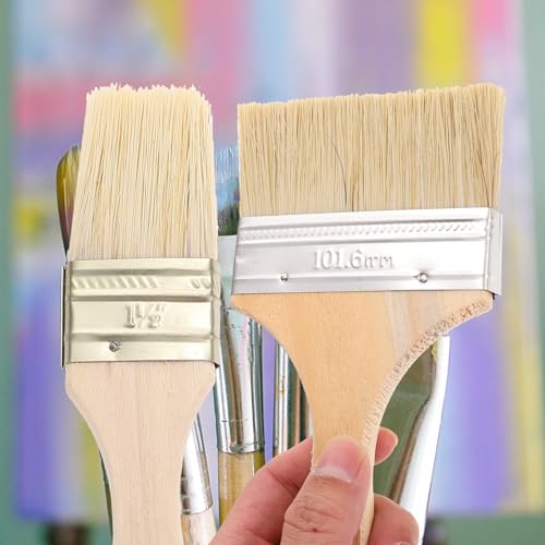 5pcs Thick Wooden Handle Paint Brush Set for Oil Painting and Wall Paint Art Supplies for Gouache Watercolor Staining and Craft Projects