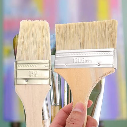 5pcs Thick Wooden Handle Paint Brush Set for Oil Painting and Wall Paint Art Supplies for Gouache Watercolor Staining and Craft Projects