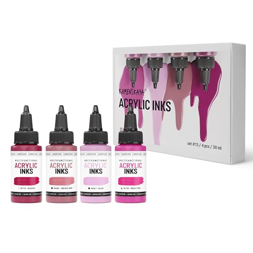 Kamenskaya Acrylic Inks for Artists - Acrylic Ink Set, Color Combination #13-4 pcs. 1 Fl Oz (30 ml) Each - color: Color Combination #13, style: Core Line