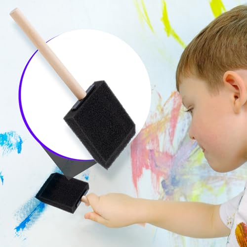 HINZIC 7 Pcs 2 Inch Foam Paint Brushes Black Sponge Brushes Wood Handle for Painting Varnishes DIY Craft Projects - size: 2 inch