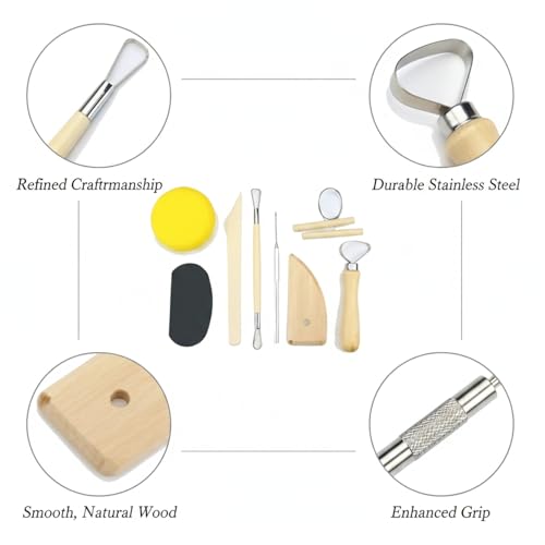 8-Piece Stainless Steel Pottery Tool Kit for Clay Sculpting, Carving & Modeling - Essential Ceramics Set for Wheel Throwing and Hand Building