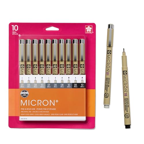 SAKURA Pigma Micron Fineliner Pens - Archival Black and Gray Ink Pens - Pens for Writing, Drawing, or Journaling - Assorted Point Sizes - 1 count Pack of 10 - size: 10 Pens