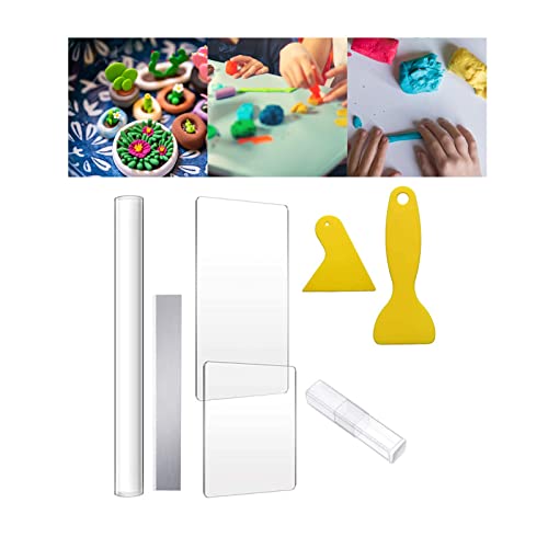 11 Pieces Acrylic Clay Roller Set Clay DIY Tool Rolling Pin Clay Cutter Acrylic Sheet Backing Board Modeling Sculpting Tools Suitable for Home, 7Pcs, 15cmx10cm