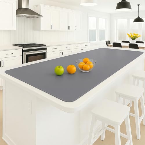 Silicone Mat 35.4"x23.6" Silicone Mats for Kitchen Counter Heat Resistant Mats for Countertop, Countertop Protector Mat, Edge Heightening Nonstick Waterproof Multipurpose Table Mat (Dark Gray) - color: Dark Gray