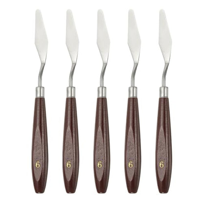 HARFINGTON 5pcs Palette Knife Painting Tool 2.17 x 0.63 Stainless Steel Art Spatula Pallet Knives Scrapers Tools with Beech Wood Handle for Acrylic Oil Canvas Mixing Spreading, Red/Silver - size: 2.17" x 0.63"