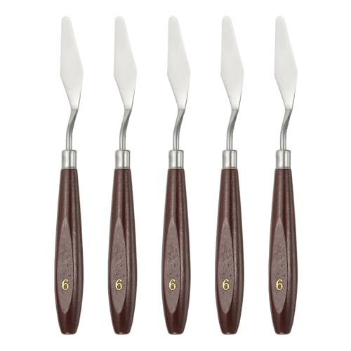 HARFINGTON 5pcs Palette Knife Painting Tool 2.17 x 0.63 Stainless Steel Art Spatula Pallet Knives Scrapers Tools with Beech Wood Handle for Acrylic Oil Canvas Mixing Spreading, Red/Silver - size: 2.17" x 0.63"