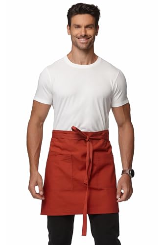 Unisex Waist Apron with Pockets Waiter Bar Half Bistro Apron 4251BY - color: Rust Red, size: 1 Pack