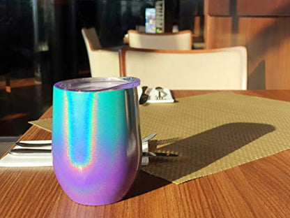 CHILLOUT LIFE 12 oz Stainless Steel Wine Tumbler with Lid - Double Wall Vacuum Insulated Wine Cup Glass Keeping Cold & Hot for Coffee, Champagne, Cocktails, Ice Cream - Mermaid Sparkle - color: Mermaid Sparkle, style: 1 Pack