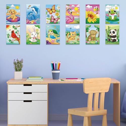Anseal 12 Packs Pre Drawn Canvas to Paint, 5" X 7" Pre Printed Canvas for Painting, Pre Stretched Canvas Outline Painting Boards for Beginners, Students, Party Favor (Animal) - color: Animal