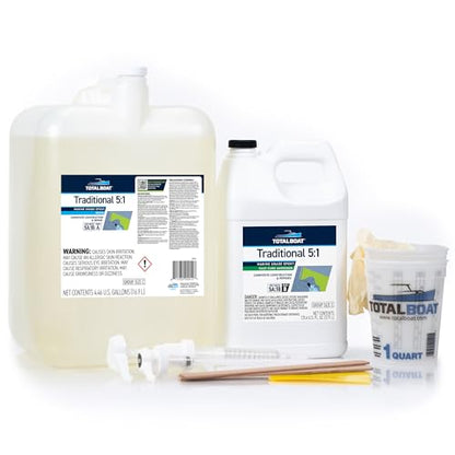 TotalBoat 5:1 Marine Epoxy Resin Kit for Bonding, Filleting, Coating, and Laminating - Use for Fiberglass, Wood, Carbon Fiber, Boat Building, Repairs, Woodworking (4.5 Gallon, Fast Hardener, Pumps) - size: 4.5 Gallons, style: Fast