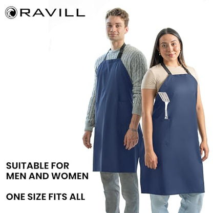 Ravill Waterproof Apron For Men and Women - 2 Pockets - 35" Long Multi Purpose Work Aprons for Dishwashing, Dog Grooming - color: Blue