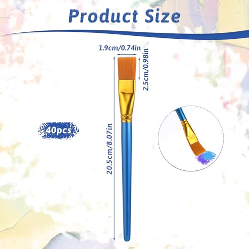40 Pcs 0.75 Inch Flat Paint Brushes for Acrylic Painting Watercolor Acrylic Paint Brush Artist Painting Brush with Wooden Handles for Watercolor Oil Face Body Art Kids Adult Artist, Blue