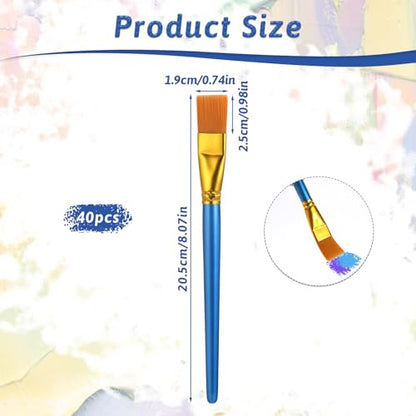 40 Pcs 0.75 Inch Flat Paint Brushes for Acrylic Painting Watercolor Acrylic Paint Brush Artist Painting Brush with Wooden Handles for Watercolor Oil Face Body Art Kids Adult Artist, Blue