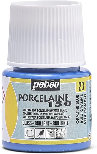 Pebeo Porcelaine 150 Ceramic Paint - Water-Based High-Gloss Color Paints for Porcelain, Premium Art Supplies, Non-Toxic & Heat-Safe, 45 ml Bottle, Opaline Blue - color: Opaline Blue
