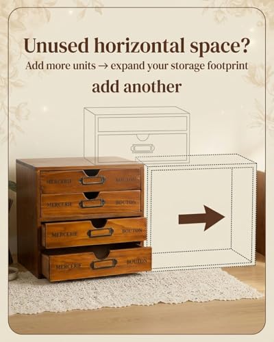 Modular Stackable Apothecary Cabinet 4 Drawer Desk Organizer - Retro Library Card Catalog Wood Storage Box - Organize Stationery, Thread Embroidery, Sewing, Crafts, Junk Drawer & Supplies Countertop - style: 4 Drawer