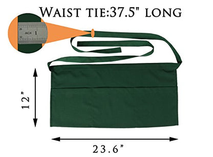 Resist water 3 big Pockets Waist Server Apron Kitchen Restaurant Unisex Half Aprons - color: Dark Green