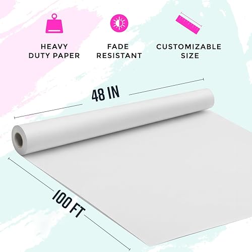Bryco Goods 48" x 1200" (100') White Kraft Paper Roll - Made in USA - Craft Paper for Bulletin Board Art Table Covering Drawing Gift Wrapping Bouquet Packing Parcel 80GSM - color: White, size: 48" x 100'