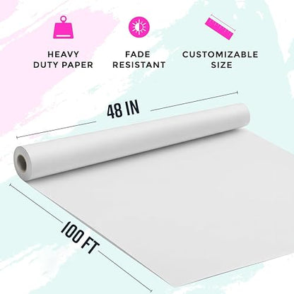 Bryco Goods 48" x 1200" (100') White Kraft Paper Roll - Made in USA - Craft Paper for Bulletin Board Art Table Covering Drawing Gift Wrapping Bouquet Packing Parcel 80GSM - color: White, size: 48" x 100'
