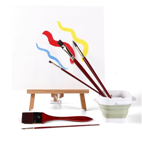 rubens Acrylic Paint Brushes, 5 Pcs Professional Paint Brushes Set, Long Wooden Handles Artist Series Brushes Nylon Bristles with Wide Flat, Flat, Round for Acrylic Oil Gouache Watercolor Painting - size: Round 1,8,12, Flat 8, Wide Flat 2