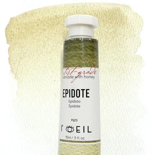 L'oeil (Genuine Minerals) Professional Artist Grade Extra Fine Handmade Watercolor 15ml Paint Tube, 0.5 Fl Oz, Natural Granulation, Rich Colour Luminosity, Lightfast Non-fading, Archival Quality (Fine Epidote) - color: Epidote