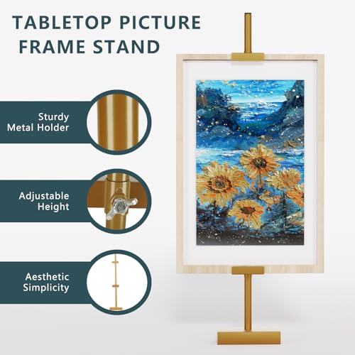 Tabletop Picture Frame Stand, Adjustable for Frames Up to 29" H, Frame Holder Stand Table Easels for Display, Metal Standing Easel Display Stand for Picture Frames, Artwork, Canvas (Gold)