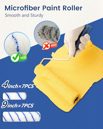 32PCS Paint Roller Kit with Extension Pole - 2 to 4 FT Pole, 4 inch 9 inch Paint Rollers, Paint Brushes for Walls, Painters Tape & Drop Cloth, Microfiber Roller Covers for Professional Painting - size: 32PCS
