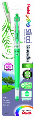 Pentel Arts Slicci Metallic 0.8 mm Needle Tip Gel Pen, Metallic Green Ink, 1 Pack (BG208BPMD) - color: Green, size: 1 Count (Pack of 1), style: 0.8mm