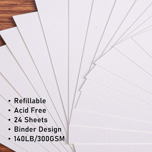 Watercolor Sketchbook A5 (8.3" x 5.8"), 24 Sheets 100% Cotton Cold Press 300GSM 140LB, Refillable Paper with Dual-Sided Consistent Texture, for Watercolor, Gouache, Acrylic & Mixed Media - color: Blue