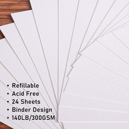 Watercolor Sketchbook A5 (8.3" x 5.8"), 24 Sheets 100% Cotton Cold Press 300GSM 140LB, Refillable Paper with Dual-Sided Consistent Texture, for Watercolor, Gouache, Acrylic & Mixed Media - color: Blue