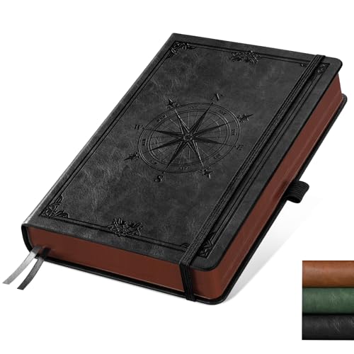 AHGXG Thick Journal Lined Notebook for Men - 320 Numbered Pages A5 College Ruled Notebook for Writing, 100gsm Paper, Vintage Leather Hardcover, for Women Work Office School, 5.75'' X 8.38''- Black - color: Black, style: A5-Lined Notebook