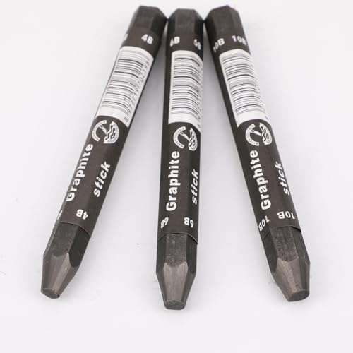 Graphite Sticks for Drawing- Water Soluble -Soft 4B 6B 10B, Artist Graphite Sticks Pencil Set for Sketching, Shading, Pack of 3 Pcs