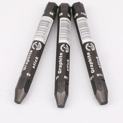 Graphite Sticks for Drawing- Water Soluble -Soft 4B 6B 10B, Artist Graphite Sticks Pencil Set for Sketching, Shading, Pack of 3 Pcs