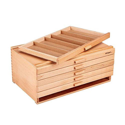 KINGART Wood 6-Drawer Artist SUPPLY STORAGE BOX, 15-3/4” W x 10” D x 6-1/2” H, Natural Finish, Storage for Art Materials including Paint Tubes, Pastels, Pencils, Markers, Brushes and more