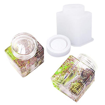 4 Style DIY Jewelry Resin Casting Molds Bottle Storage Jar with Lid Crystal Epoxy Mold Kit Handmade Craft Aromatherapy Candle Making Tool Clear Silicone Plaster Clay Mould (Square Bottle) - color: (Square Bottle)