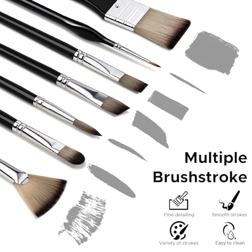 Bougimal 33 Pcs Paint Brush Set, Artist Paint Brushes for Acrylic Painting, Oil, Watercolor, Gouache, with Flat Round Filbert Fan Angle Detail Brush, Suitable for Artists and Beginners (Black) - color: Black